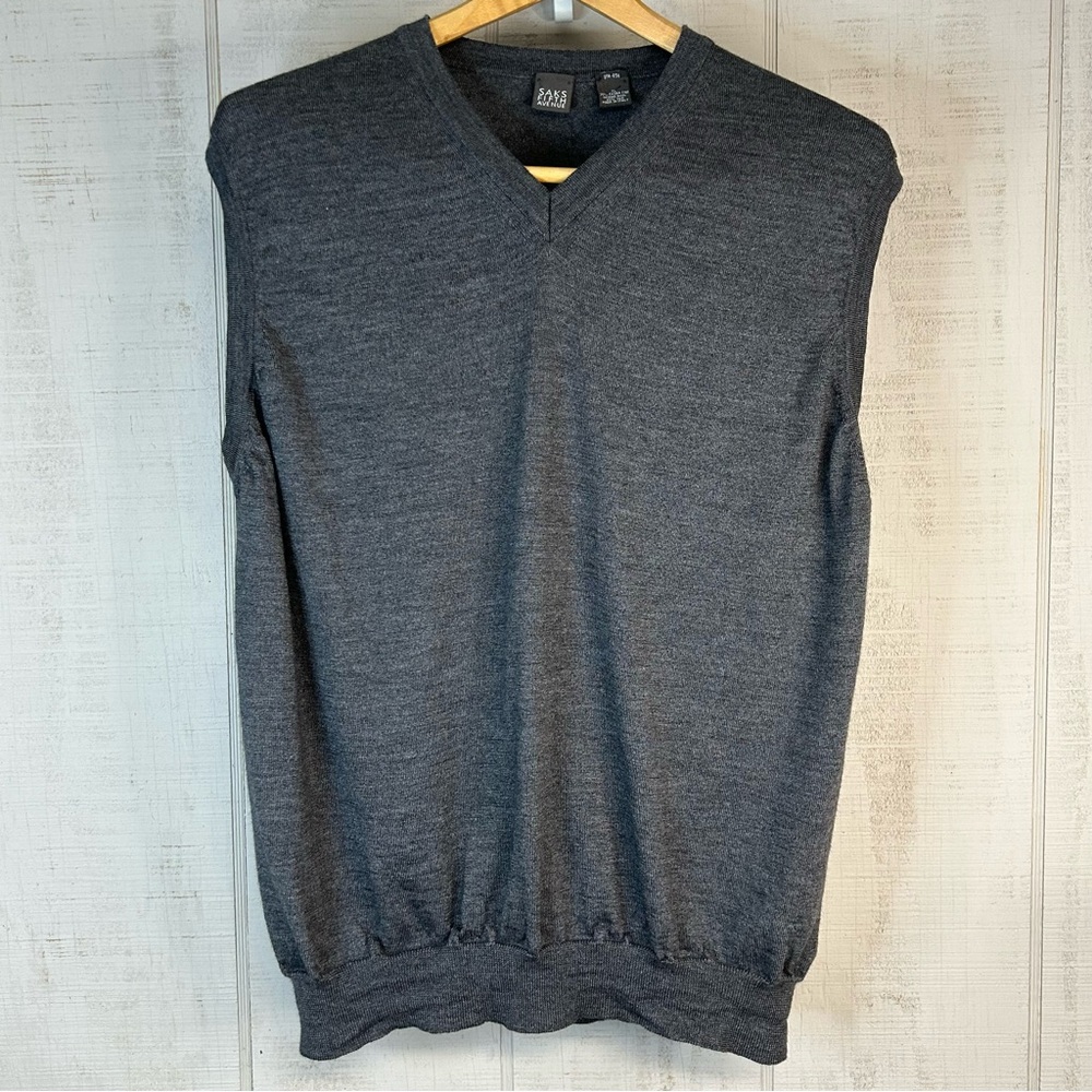 Vntg Saks Fifth Avenue Sweater Vest XL Pullover‎ V Neck Wool Silk Blend Gray